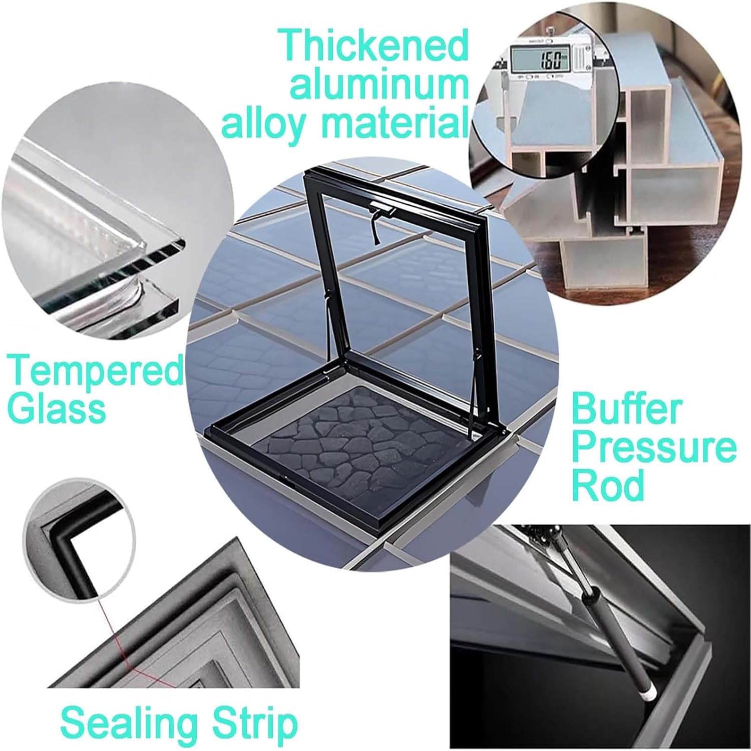 Claraboya de Aluminio, Ventana de tejado para Vivienda, Doble acristalamiento, ventilación Manual, Rectangular, Apta para áticos, solarios,60x70cm/23.6x27.6in4.2