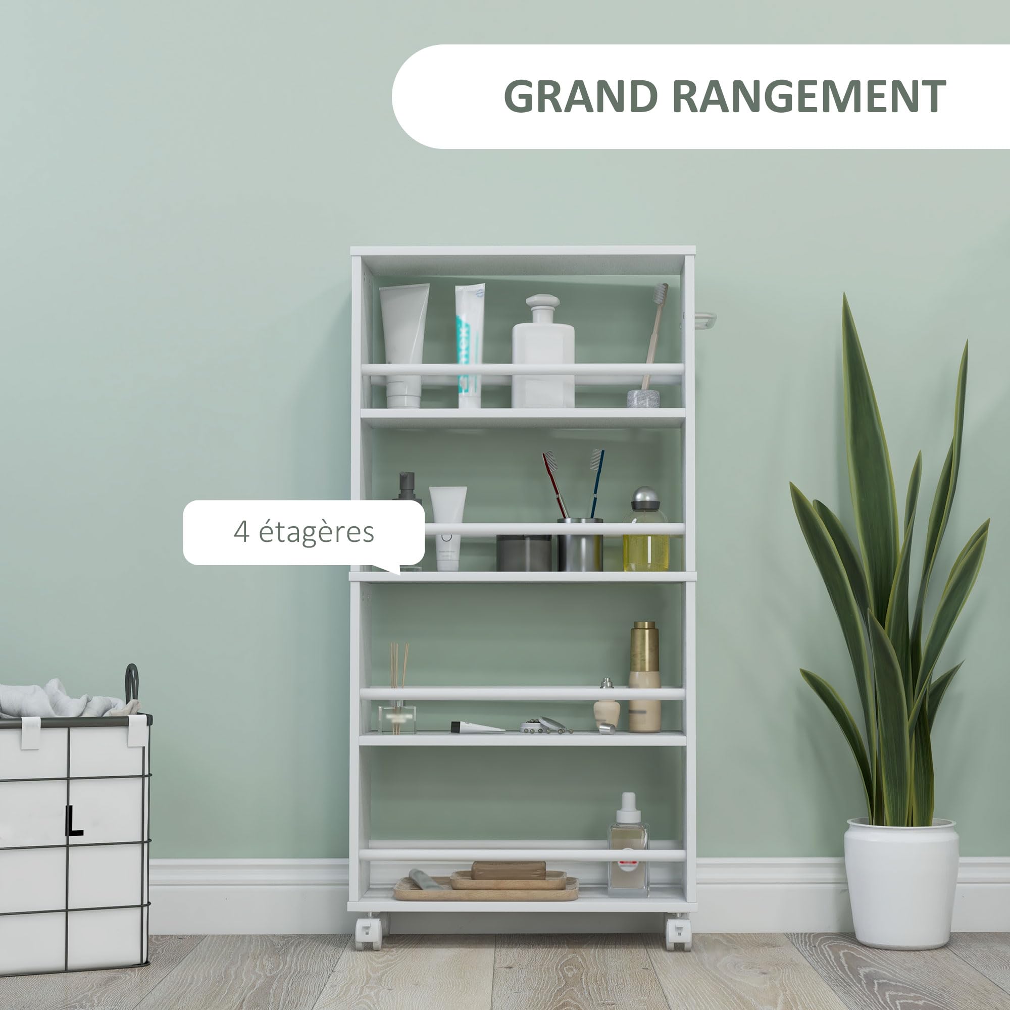 HOMCOM Carrello Servitore 4 Ripiani con Ruote e Maniglie Bianco