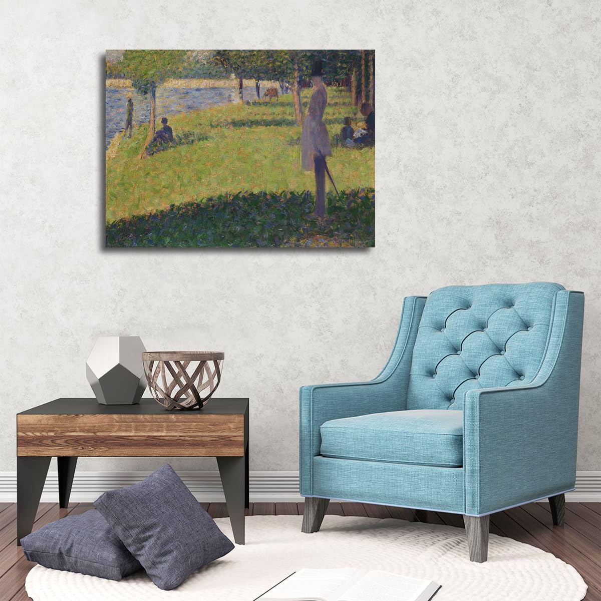 CHERHERART Oprawione płótno ścienne Sunday on La Grande Jatte obraz na płótnie do kawiarni jadalni sypialni kawiarni gabinet dekoracja do domu 60x90cm