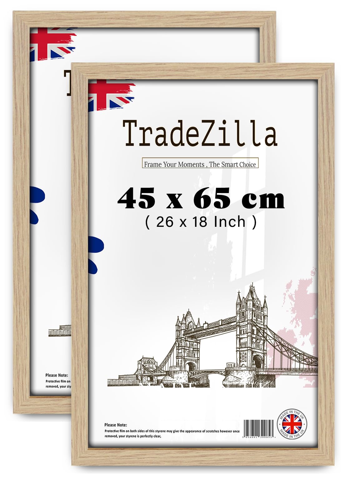 Tradezilla Oak Pack Of 2 Mdf Wood Picture Frame (45 X 65 Cm) Perfect Wall Décor & Portrait Display, Mdf Wood Finish, Ideal For Certificates & Prints [ ]