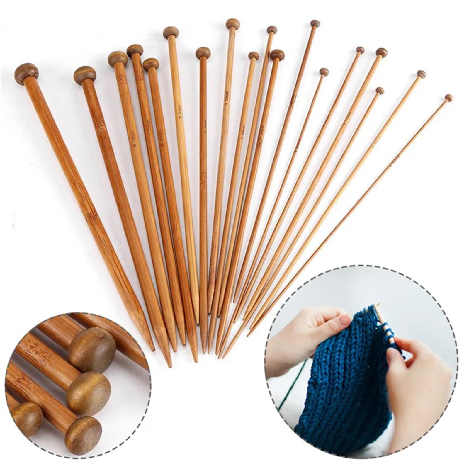 Stricknadeln aus Bambus 2set*36pcs Bambus Stricknadeln for Anfänger & Profi Pullover Häkelset 18 Größen(36CM)