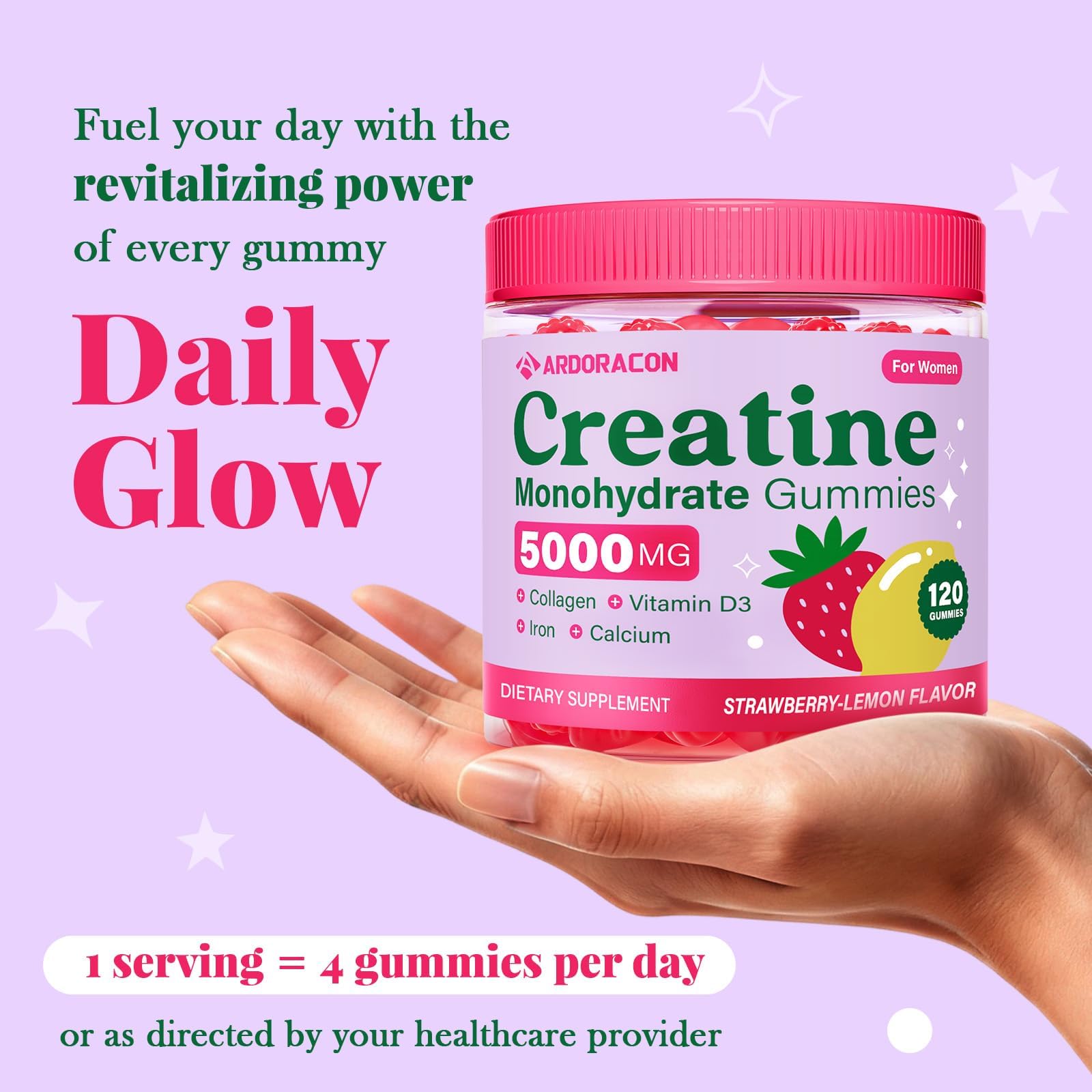 Creatine for Women, Creatine Monohydrate Gummies with Collagen, Vitamin D3 & Calcium, Flavored Sugar Free Creatine Gummies Post & Pre Workout Supplements (Pack of 2) — Amazon image 6