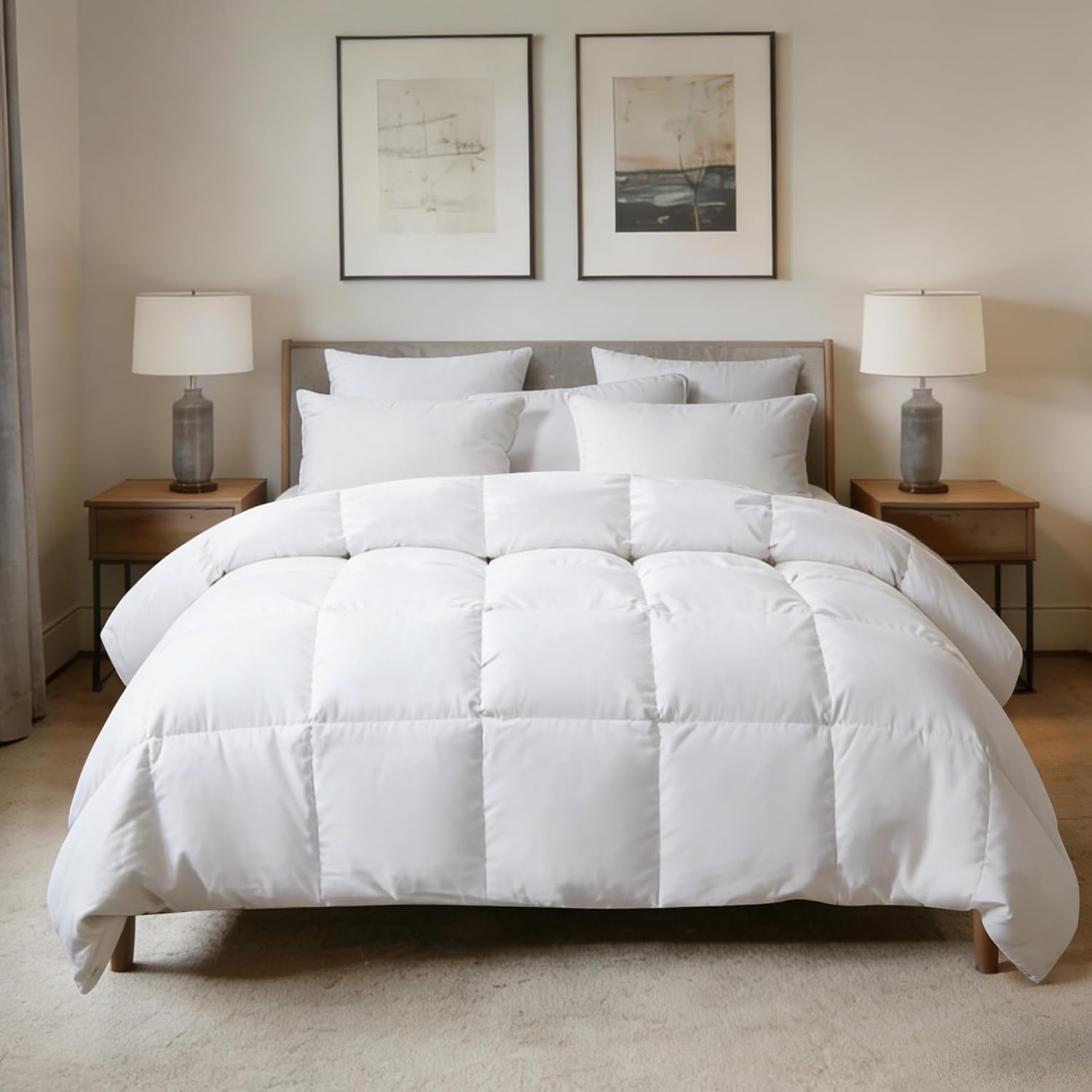 Hotel Suite Feather Down Comforter, Natural Fluffy Duvet Insert, Luxurious Hotel Collection Quilts, All Season Bedding Comforter, 100% Cotton Cover（Full/Queen Size, 88 x 88 Inch, White）