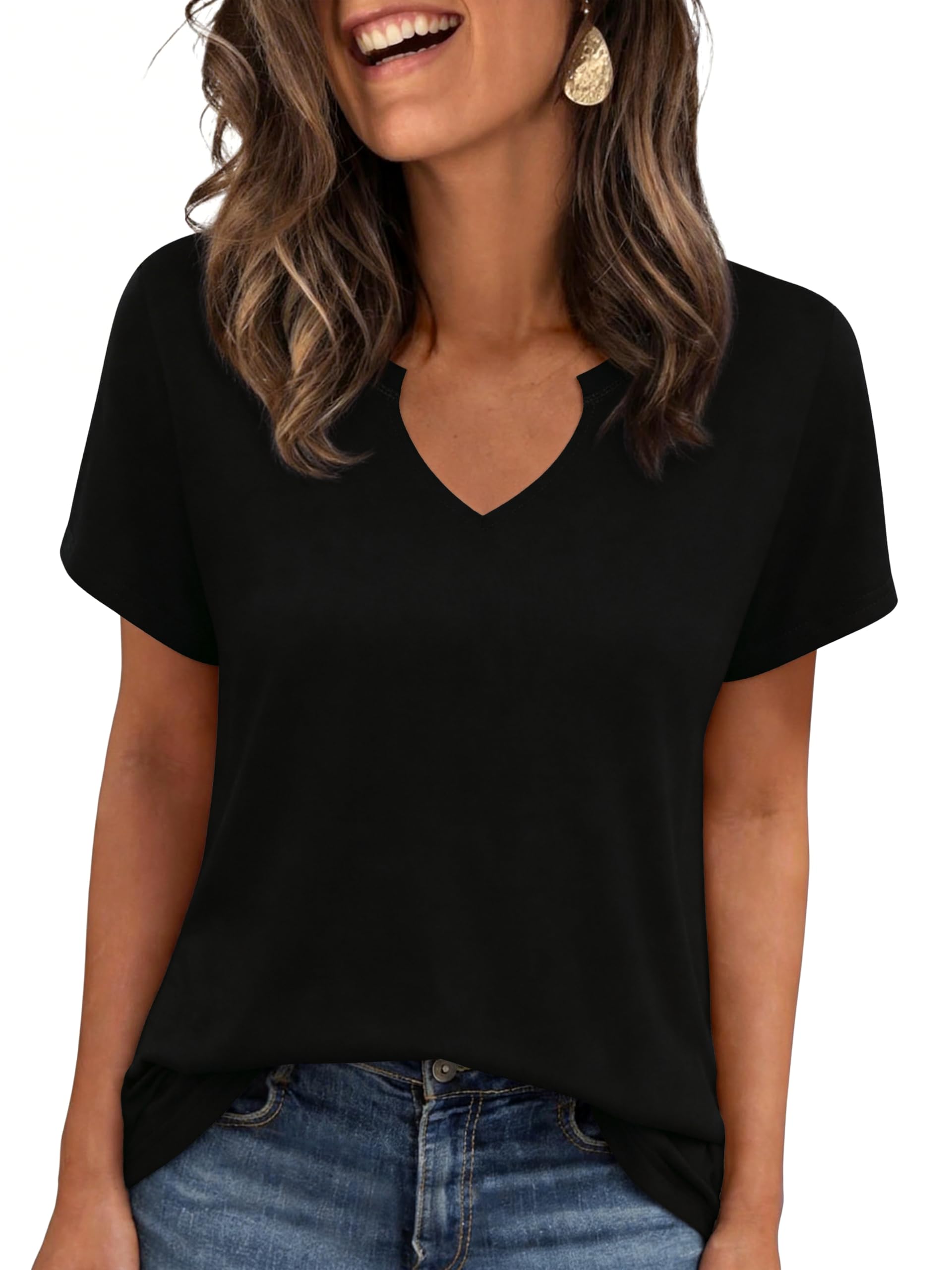 Leversic T-Shirt Damen Kurzarm Regular Fit Basic Top Lässig Sommer Oberteile mit V-Ausschnitt