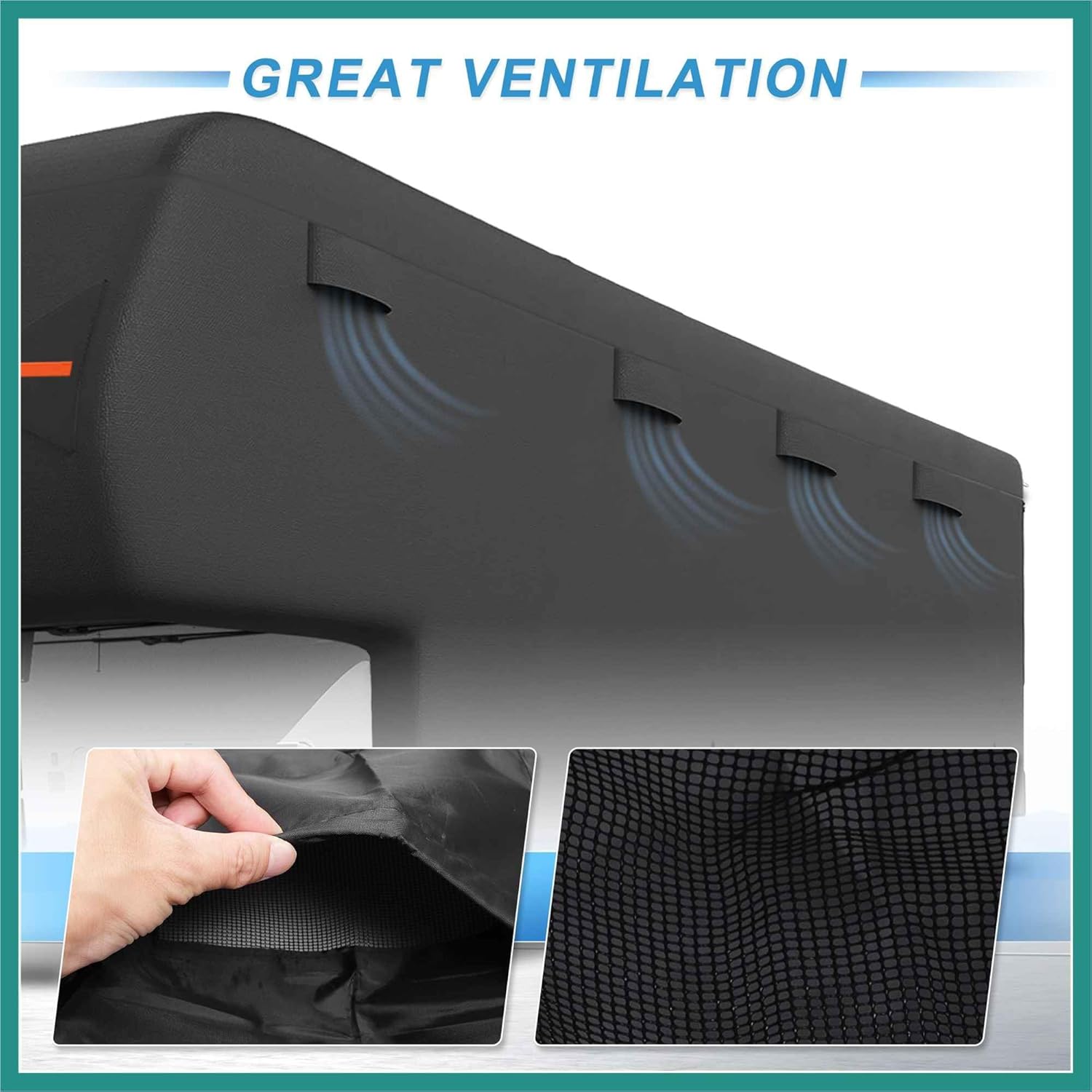 Waterproof Top 5th Wheel RV Cover Fits 33'-37' Camper Cover Windproof Anti-UV All Season Protection for Motorhome with 4 Tire Covers & 6 Gutter Spout Cover Black Vehicle Supplies