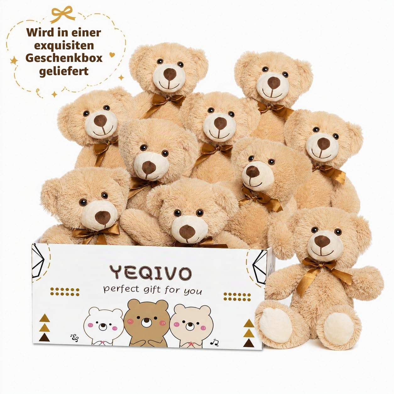 Teddybär gefülltes Tier Plüschtier Geschenk für Kind Freundin, 13.5 Zoll gefüllte Bären für Weihnachten Valentinstag Geburtstag Hochzeitsfeier (Khaki, 10 Pcs)