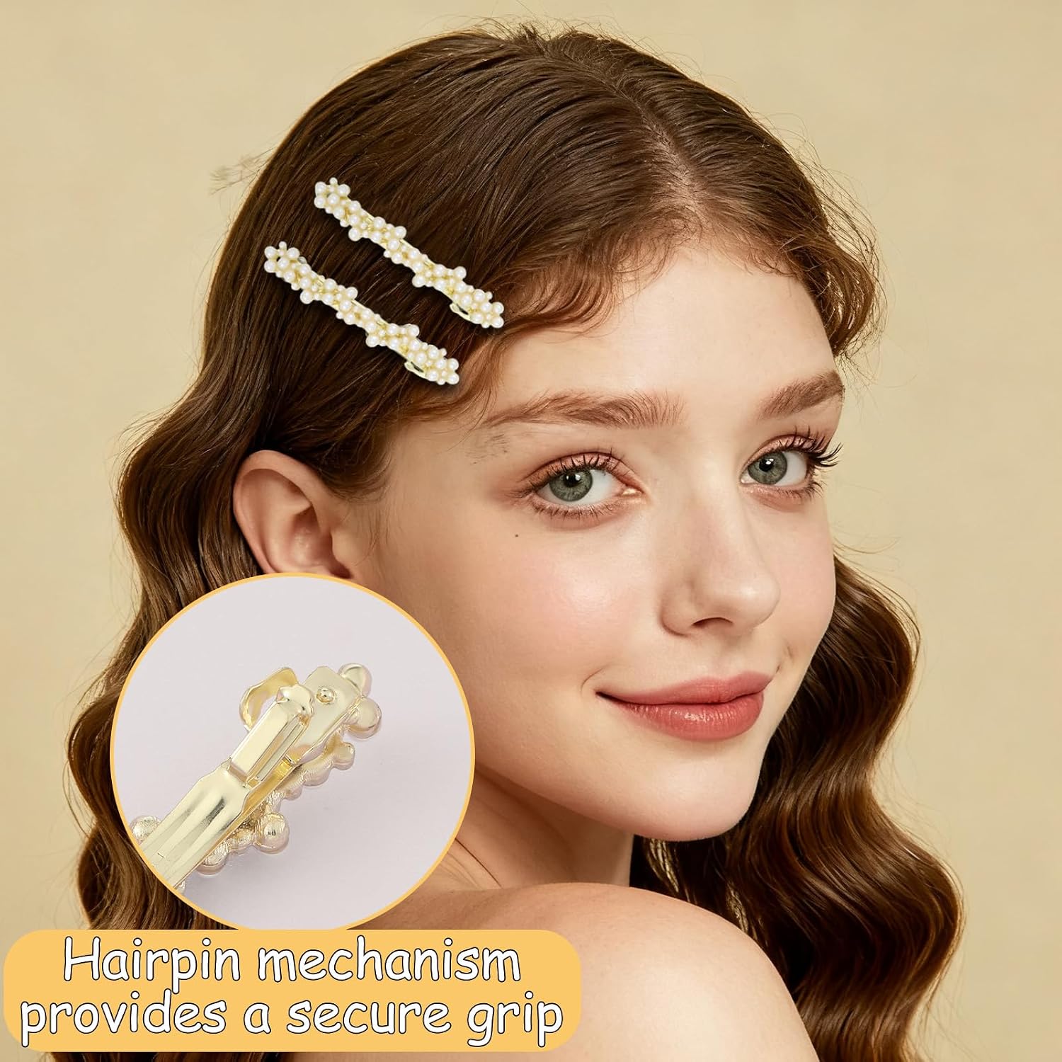 2 Pcs Pearl Hair Barrettes for Women, Elegant Gold Hair Clips with Pearls, Fancy French Barrette Hairpins Decorative for Weddings, Parties, Daily Use