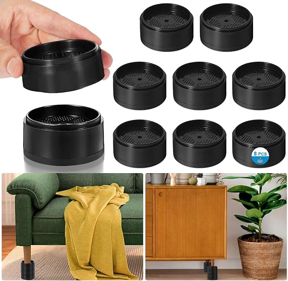 Bed Risers 1 inch, 2 inch, 3 inch, 4 inch Heavy Duty, Adjustable Furniture Riser for Table Desk Couch Sofa Chair Refrigerator Washing Machine, Stackable Bed Raisers Blocks (Black 4 Pack, 1+1 inch)