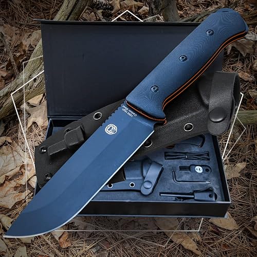 Miniatura 9 de Cuchillo de supervivencia para campamento  Cuchillo de caza de hoja fija con funda  Juego de regalo para él cuchillo con iniciador de fuego,