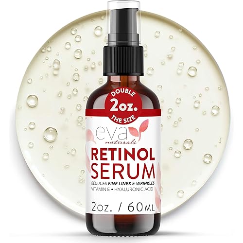 Eva Naturals Retinol Serum for Face – Anti Aging Night Serum with Hyaluronic Acid, Vitamin E, Witch Hazel, Aloe – Wrinkle Moisturizer, Dark Spot Corrector, Acne Scar Treatment, Skin Brightening – 2oz