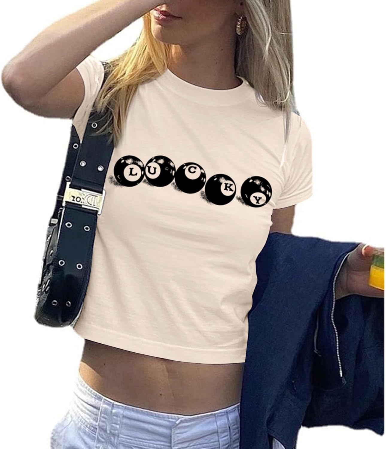 Graphic Baby Tees for Women Y2k 8-Ball Shirt Cute Crop Tops for Teen Girls Aesthetic Emo Clothes 2000s Grunge Shirts