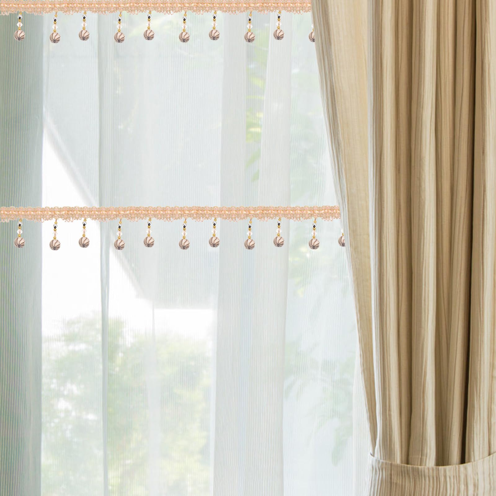 Accessoire pour Rideaux de Canapé en Polyester Soie Beige Franges Perlées, Texture Agréable et Résistante la Décoloration, pour Mariages et Ateliers de Couture