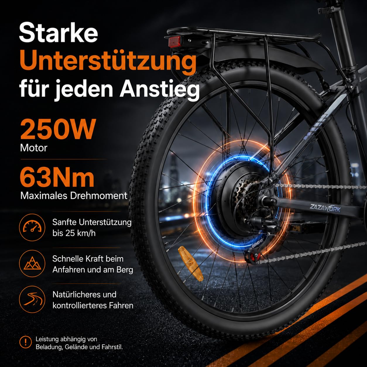 ZAZAWORK E Bike Mountainbike Herren 29 Zoll, Elektrofahrrad Pedelec 250W, 48V 20Ah Akku bis 120 km, Damen, mit 21-Gang-Schaltung, 63Nm, hydraulischen Scheibenbremsen, App, Offroad