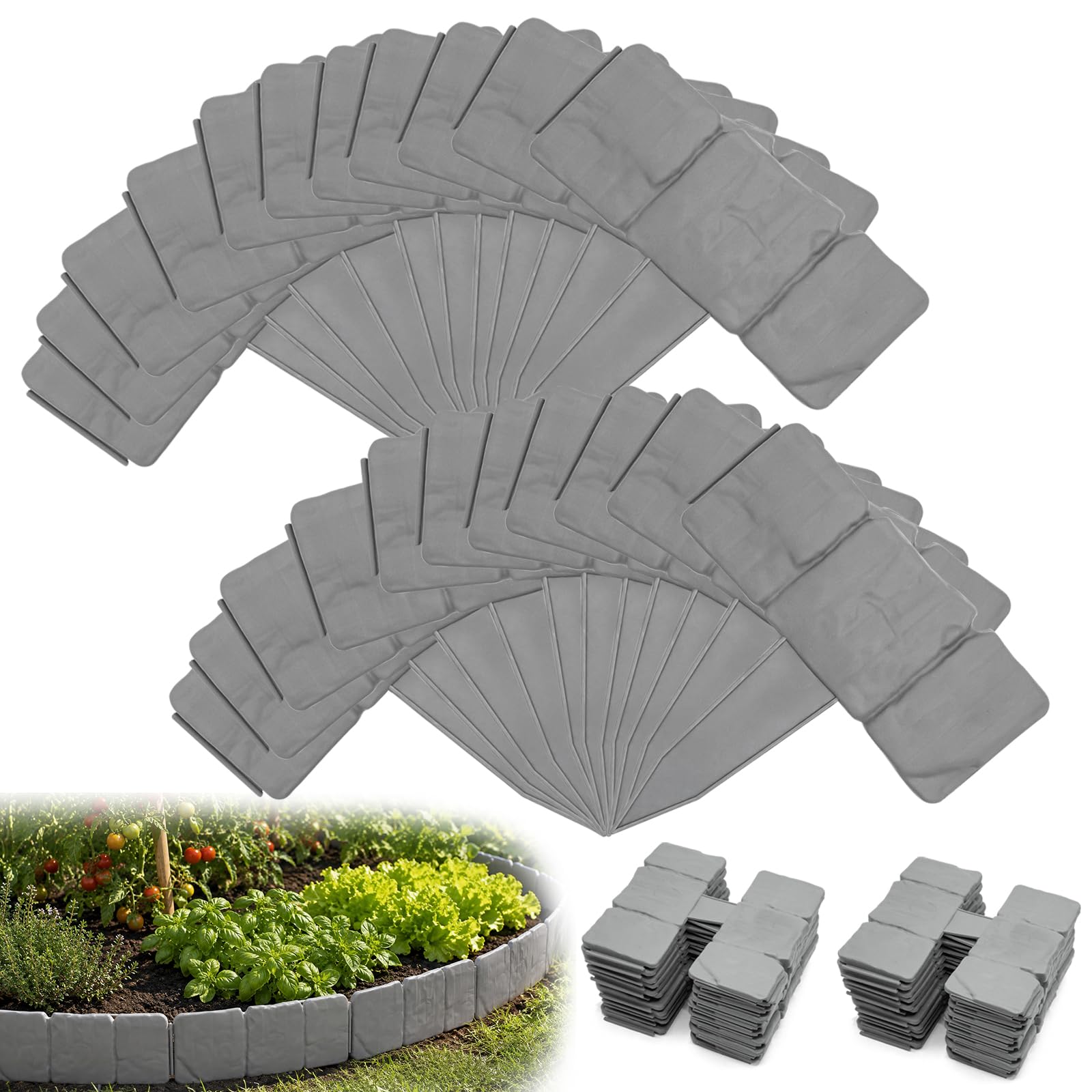 22PCS Faux Stone Edging for Landscaping, 19 Ft Imitation Stone Garden Fence No Dig, Plastic Interlocking Retaining Edging Border for Flower Beds, Yard, Lawn, Trees, Decorative Landscape Border (Gray)