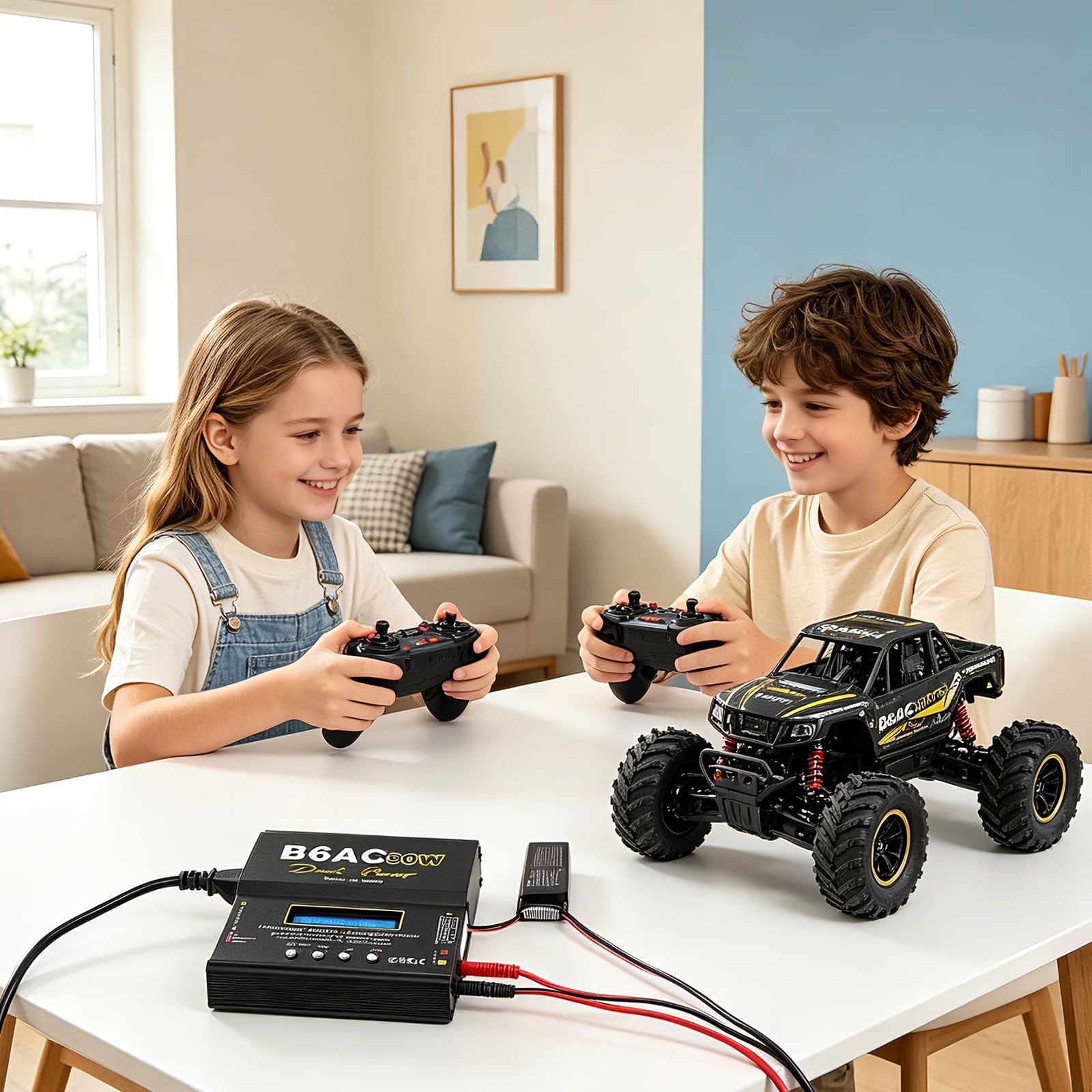 LiPo Ladegerät 80W 6A Dual Power Akku Ladegerät mit Balancer für LiPo Li-Ion Life (1-6S) NiMH NiCd (1-15S) PB, B6AC RC Batterie Ladestation mit LCD Display & Multi-Kabel für RC Auto Drohne, Schwarz
