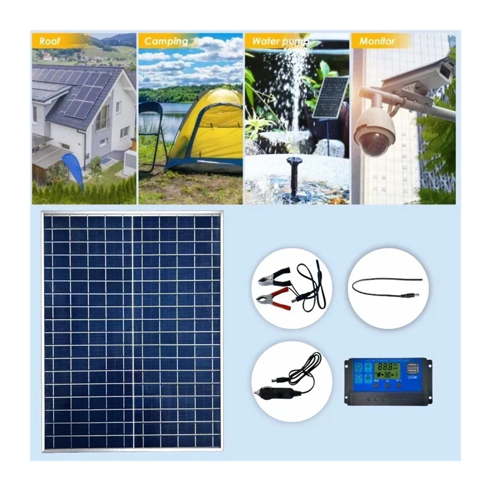 Kit de panel solar fotovoltaico de 1000W, 500W, 12V, cargador de panel solar con controlador 100A, adecuado for baterías rápidas en hogares/camping/RV | 2PC Controller kiTS