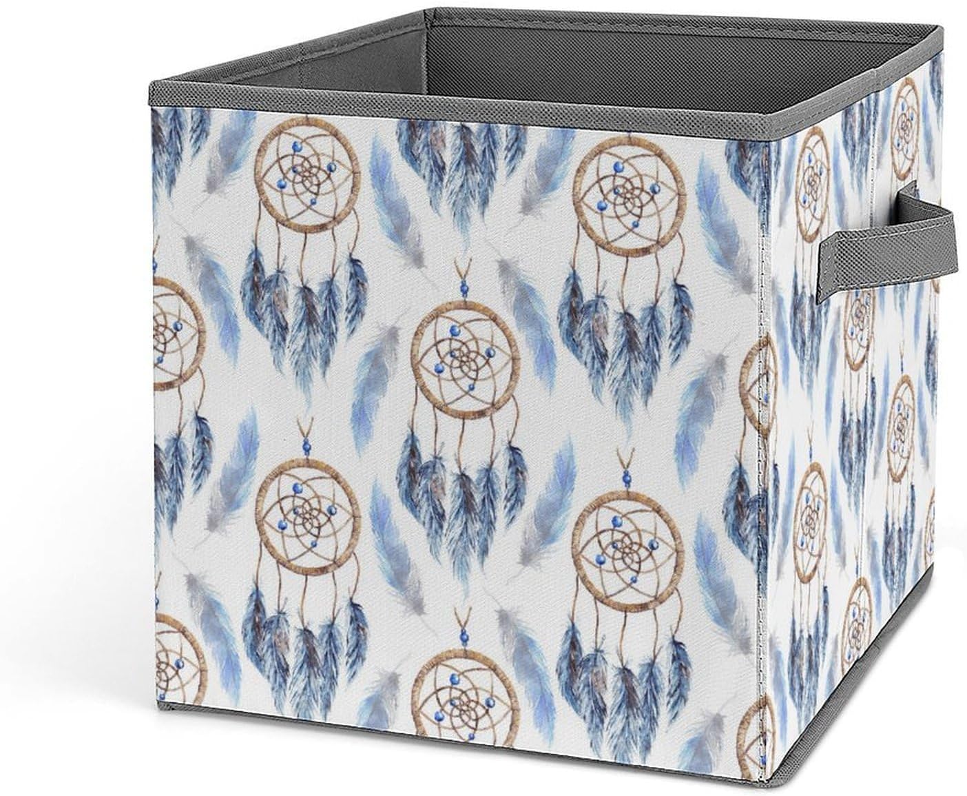 KiRYu Feather Dream Catcher 10.6 Inch Foldable Storage Bins with Handles for Shelves Nursery Closet and Pantry