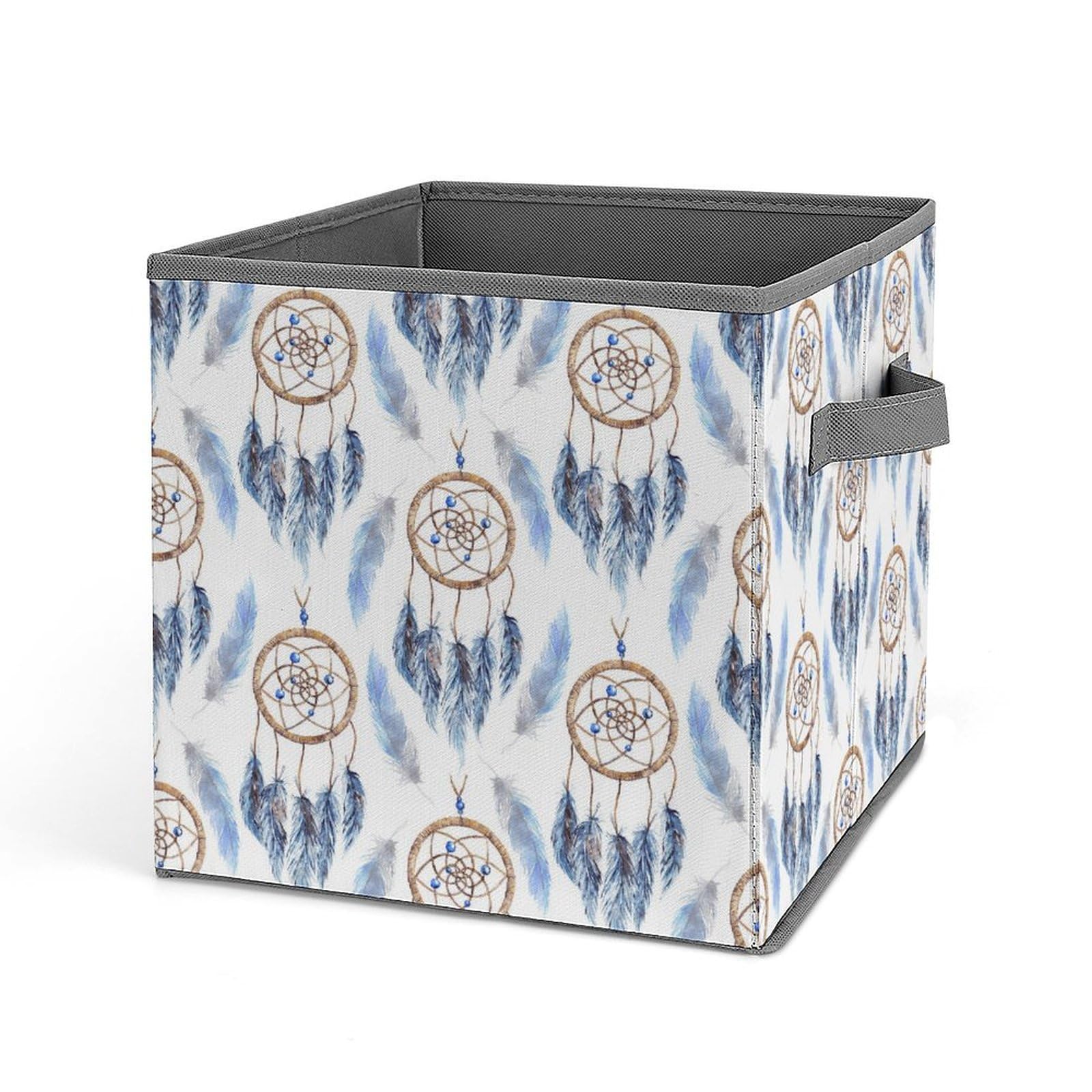 KiRYu Feather Dream Catcher 10.6 Inch Foldable Storage Bins with Handles for Shelves Nursery Closet and Pantry