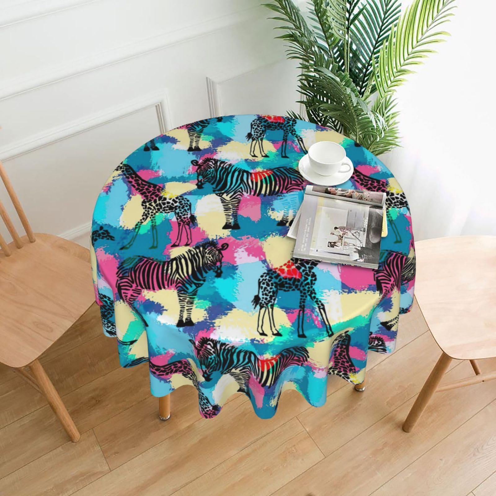 SDEGTHO Coloured Zebra Print Modern Retro Round Tablecloth 60in Polyester Fabric Cover for Party Dining Table Washable