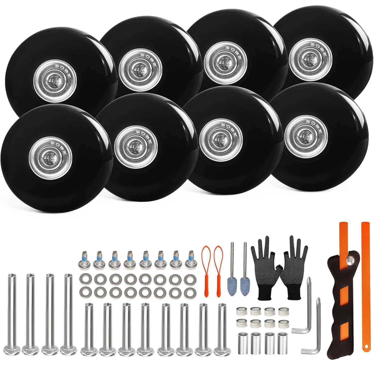 ASUNTOM Luggage Wheels Replacement Set 8PC 2in/50mm Ball Bearing Wheels Repair Kit for Spinner Suitcase Trolley Bag In-Line Skate Draw-bar Travel Box, 90102