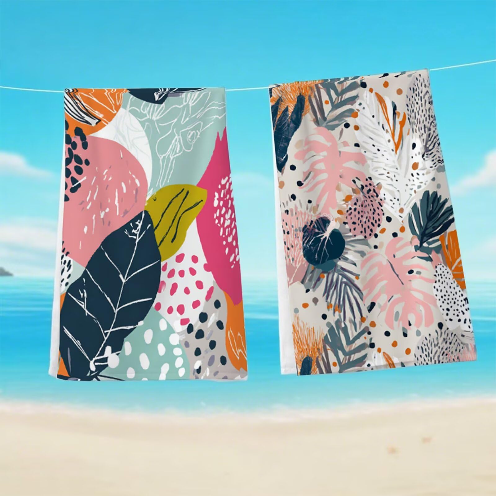 Telo Mare Microfibra 80x160 cm Telo Mare Grande, Asciugamano Palestra Assorbente Asciugatura Rapida, Asciugamano Mare Antisabbi Stuoia Spiaggia per Piscina, Campeggio, Viaggio - Linee Piante G1-770