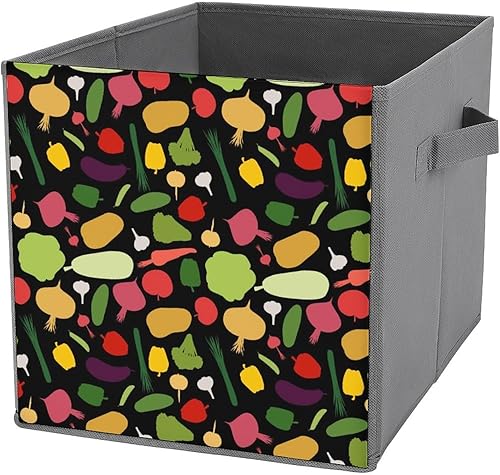 Contenedores de almacenamiento de verduras frescas con asas, cubos organizadores de armario y cajas de almacenamiento, cesta plegable para estantes,