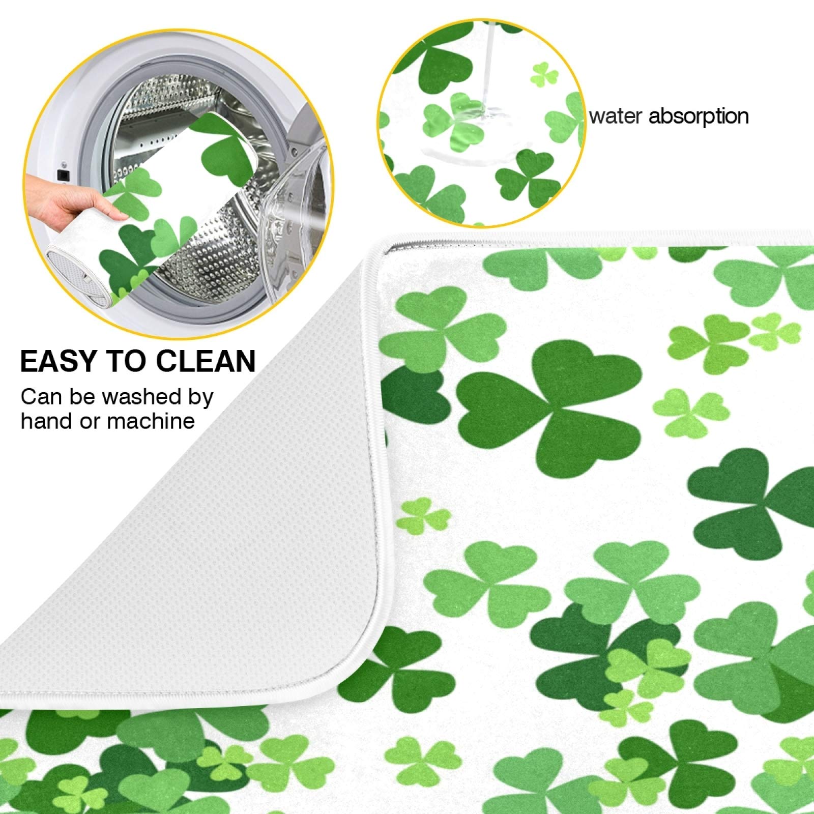 St. Patrick Day Clover Dish Drying Mat 18x24 inch Absorbent Reversible Microfiber Mat Dish Dry Pad Protector for Kitchen