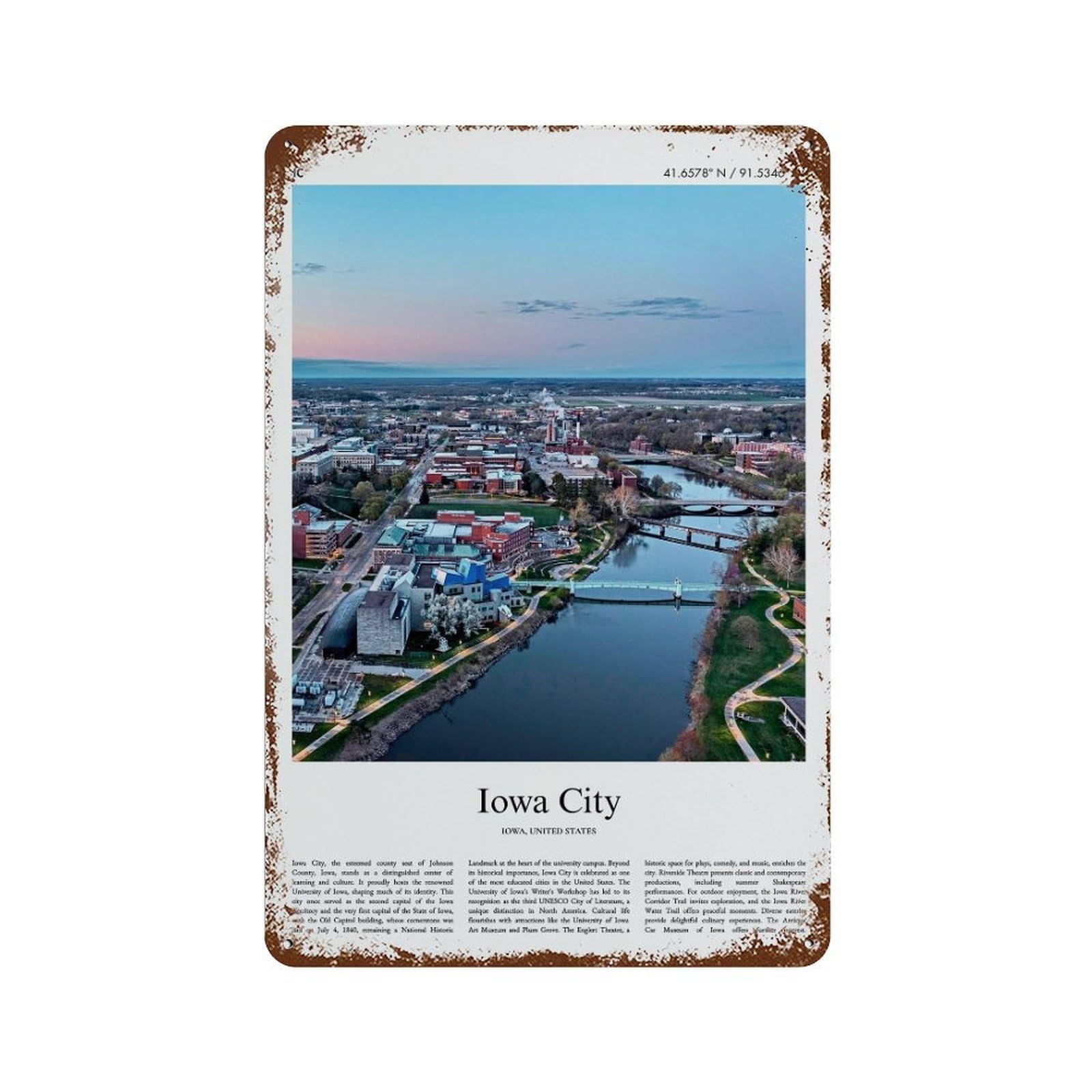 xiaoxiaoshen Iowa City Iowa, United States, USA City Scenery Wall Decor Art Metal Tin Poster Modern Home Decor Art Home Bar Shop Decorations Vintage Sign 30x20cm