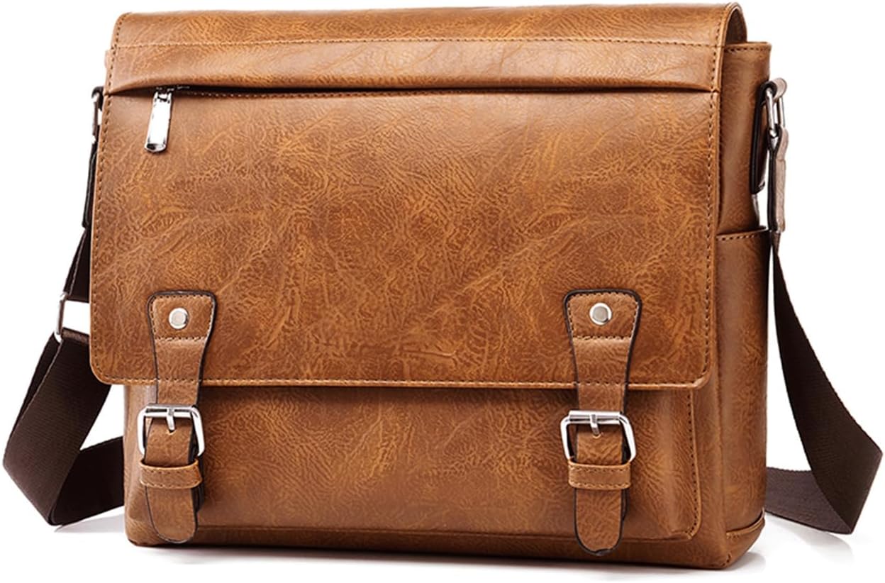 KUANG! Men's Shoulder Bag PU Leather Business Messenger Bag Briefcase Travel Crossbody Multi Pockets Handbag Purse