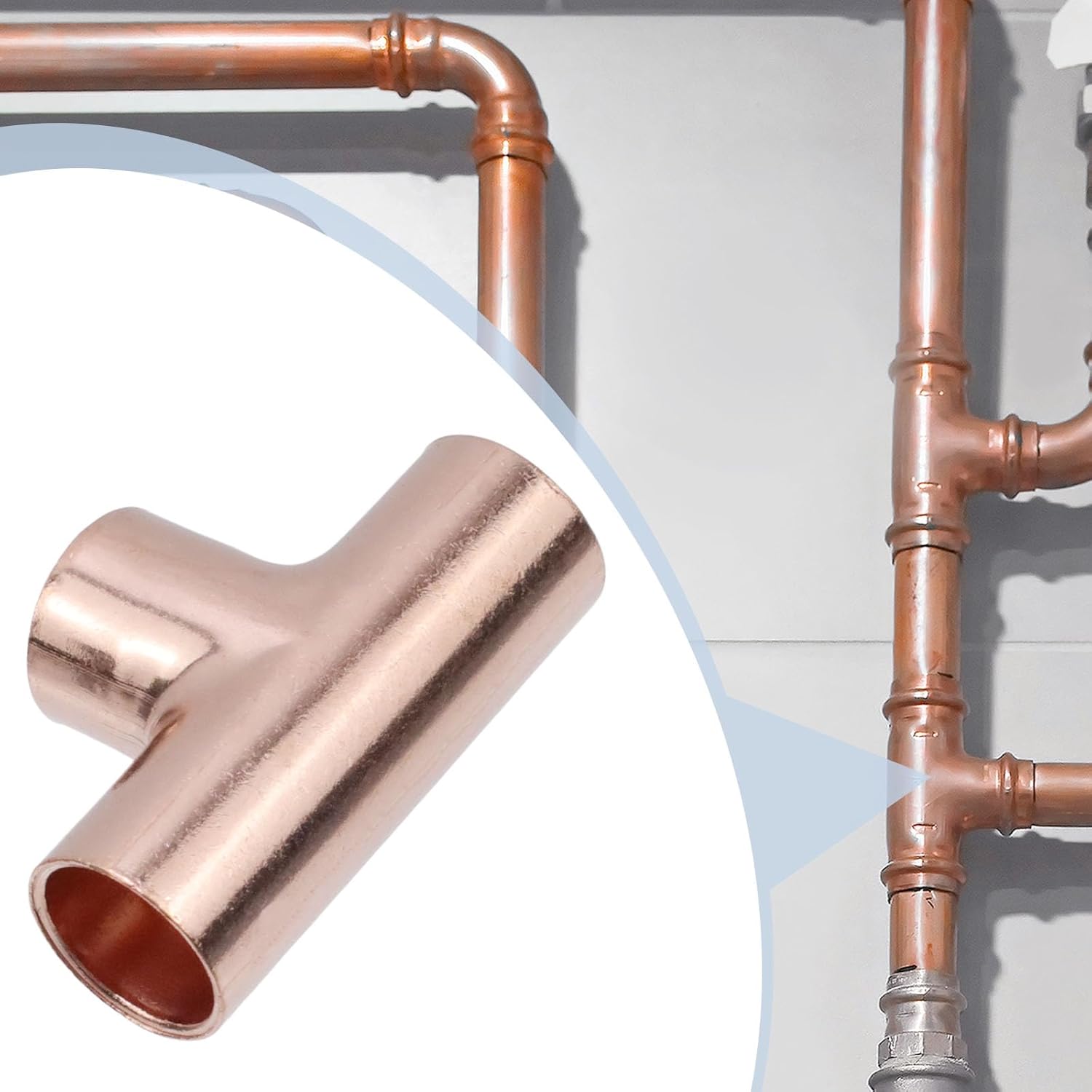 Antrader Tee Copper Fitting,LF Sweat Solder Copper Tee,3/8 Inch ID Welding Joint, Three Way for Air Conditioning Pipeline, Refrigeration Liquid Pipeline, Suction Pipe,10Pcs