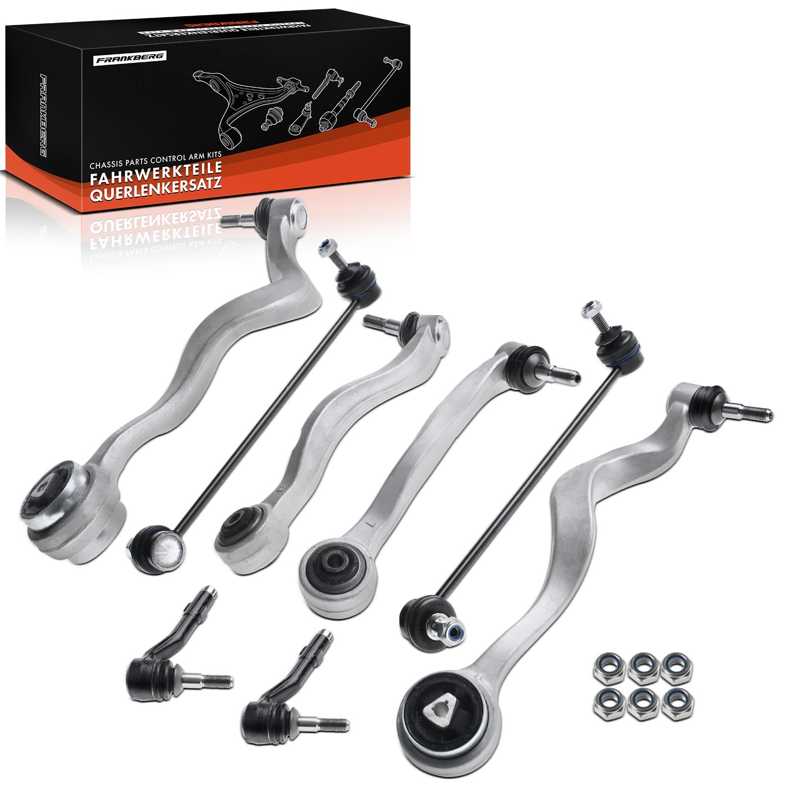 Frankberg 4 brazos de control + 2 bieletas estabilizadoras + 2 extremos de | eje delantero, 31126760181; Compatible con: Serie 5 E60, Serie 5 Touring E61