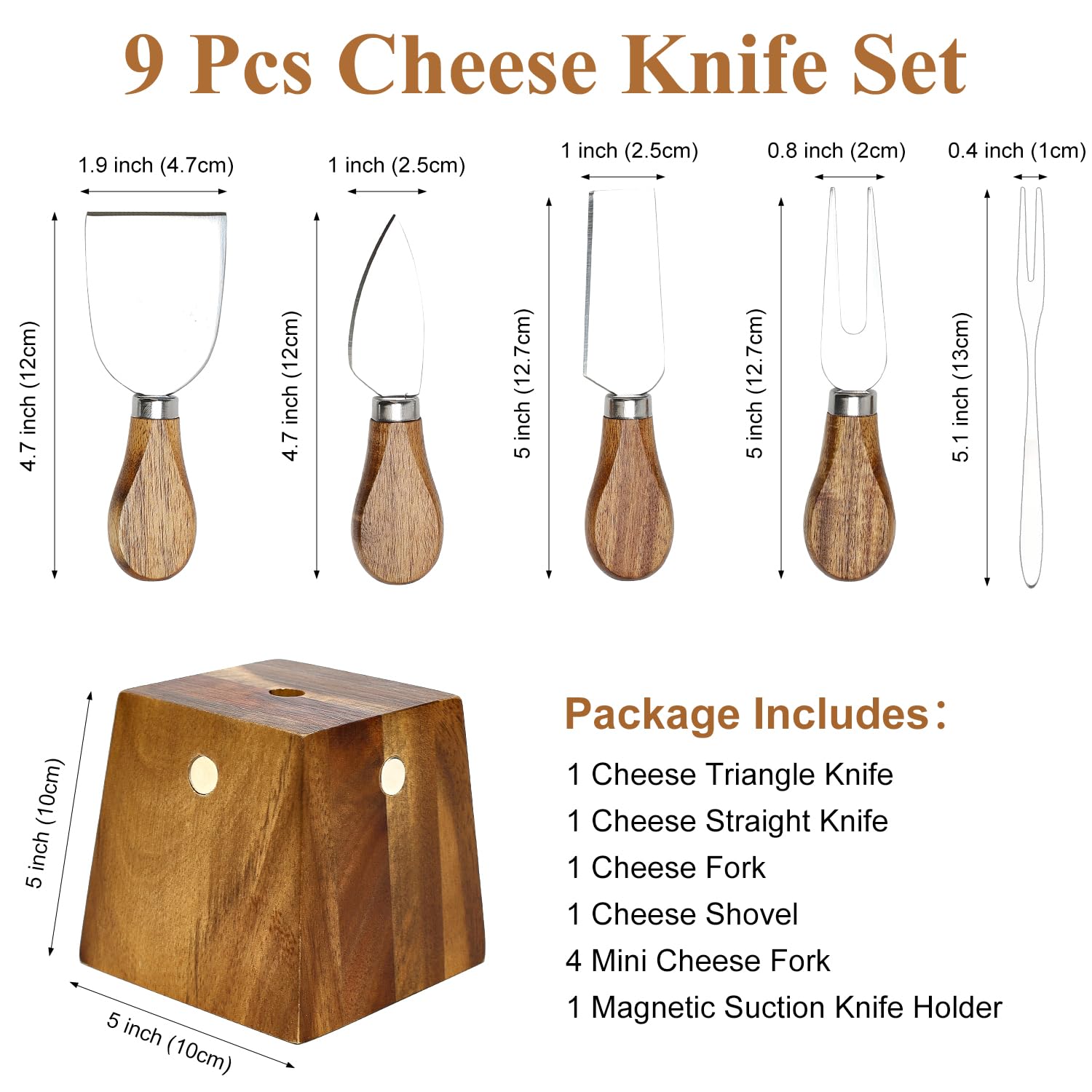 9 Piece Cheese Knife Set with Acacia Holder -4 9 Piece Cheese Knife Set with Acacia Holder -4