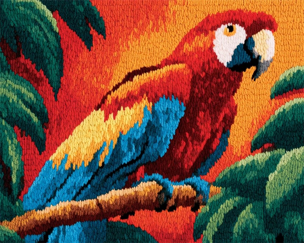 FWRTYCB 3D Latch Hook Rug Kit Parrot on a Tree Branch