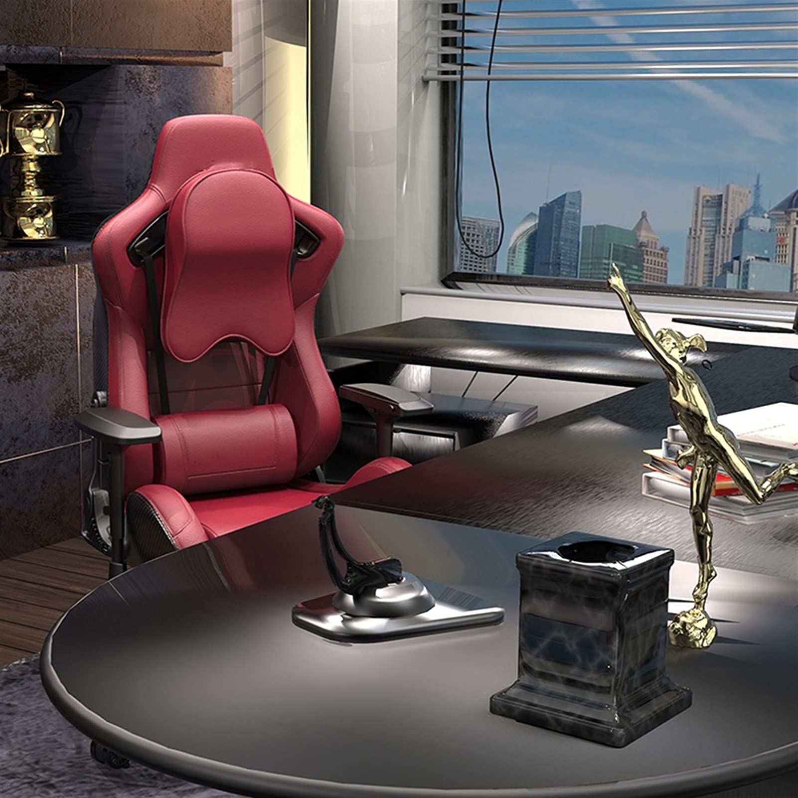 Sedia da gioco per adulti, sedia da corsa per ufficio, con scrivania girevole, regolabile in altezza, sedia in pelle Comter per PC, gaming e sport (rosso)