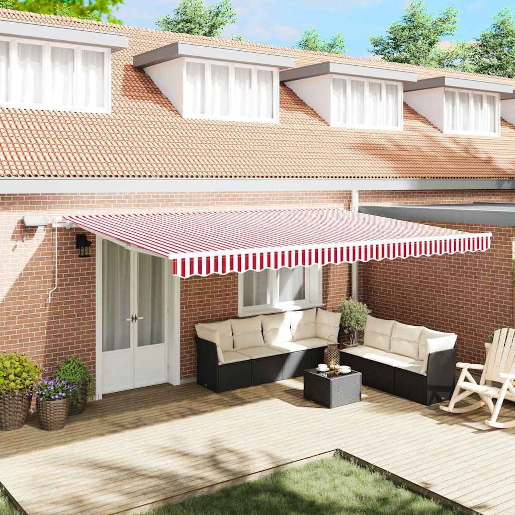 Toldo articulado extensible rojo y blanco, 500 x 350 cm, protección solar para balcón, terraza, jardín, toldo resistente a la intemperie, manivela, estor enrollable UV, extensible, exterior