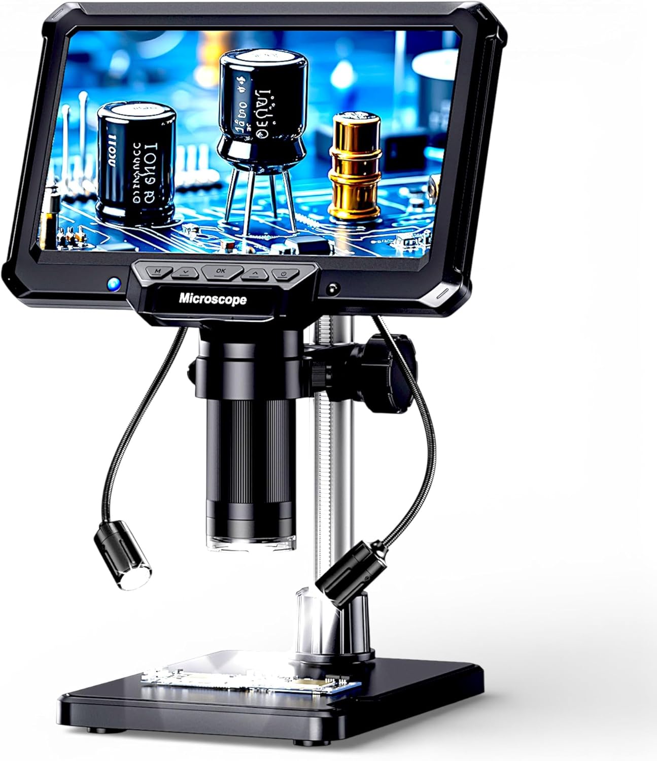 7″ Digital Soldering Microscope with Remote for Electronics Repair, 1200X IPS Screen PCB Magnifier, 16M 1080P HDMI/USB Output, 2 Gooseneck Side Lights for SMD Microsoldering (MK7)