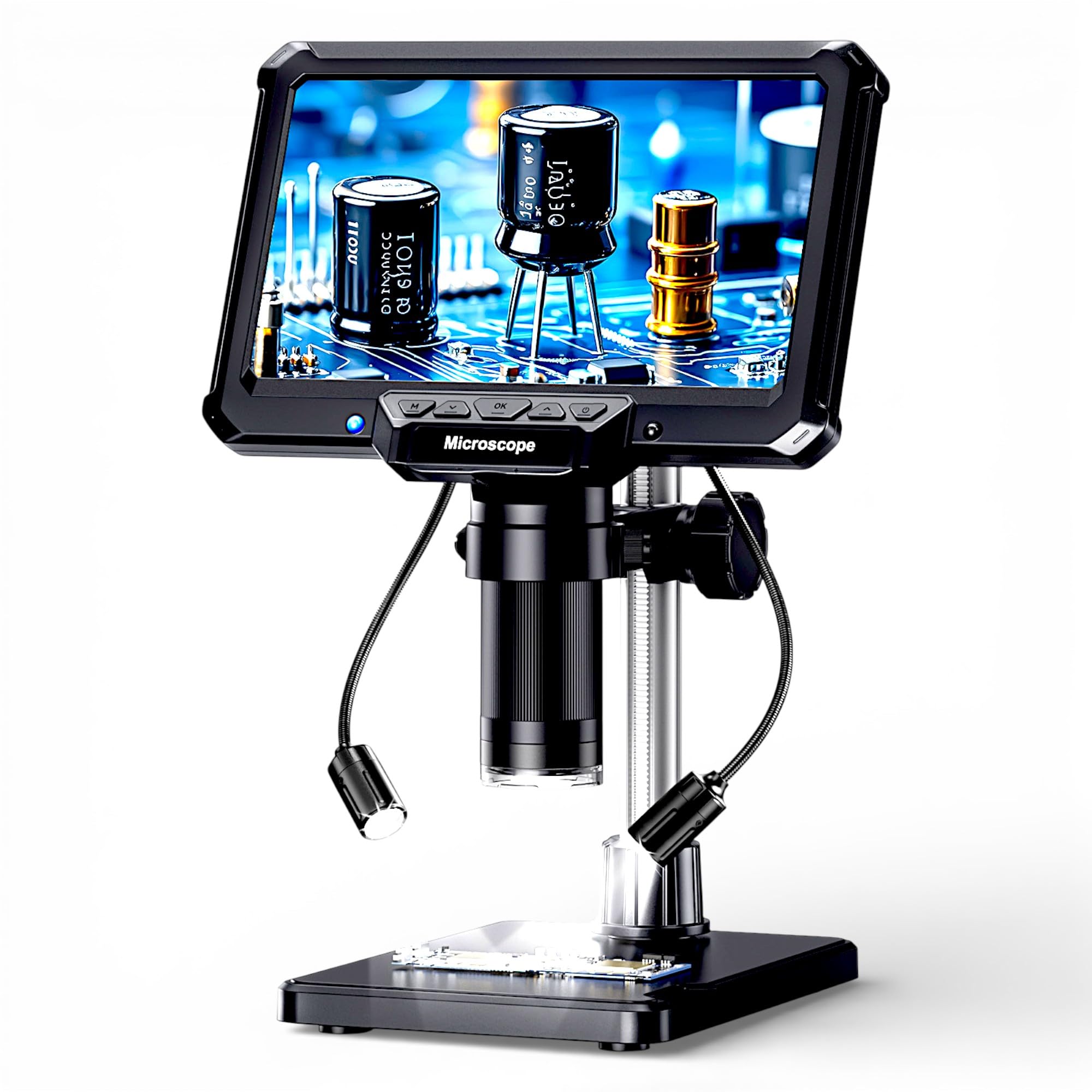 Aikokkl 7" Digital Soldering Microscope with Remote for Electronics Repair, 1200X IPS Screen PCB Magnifier, 16M 1080P HDMI/USB Output, 2 Gooseneck