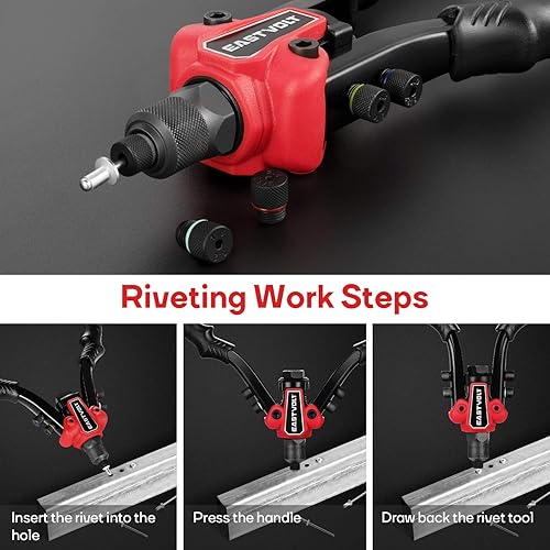 Miniatura 5 de Eastvolt Herramienta de tuerca de remache, remache de mano 3 en 1, pistola de remache, herramienta de tuerca de remache 3 en 1, incluye 60 tuercas