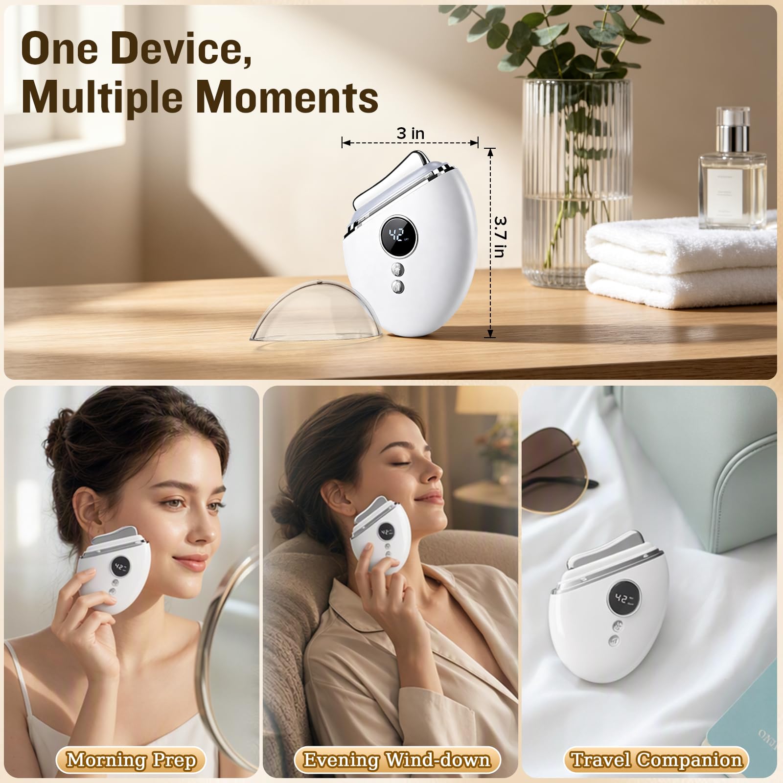 Masseur facial électrique Gua Sha, appareil de beauté avec chaleur et vibrations pour sculpter et soulever le visage, cadeau portable pour la maison et les voyages