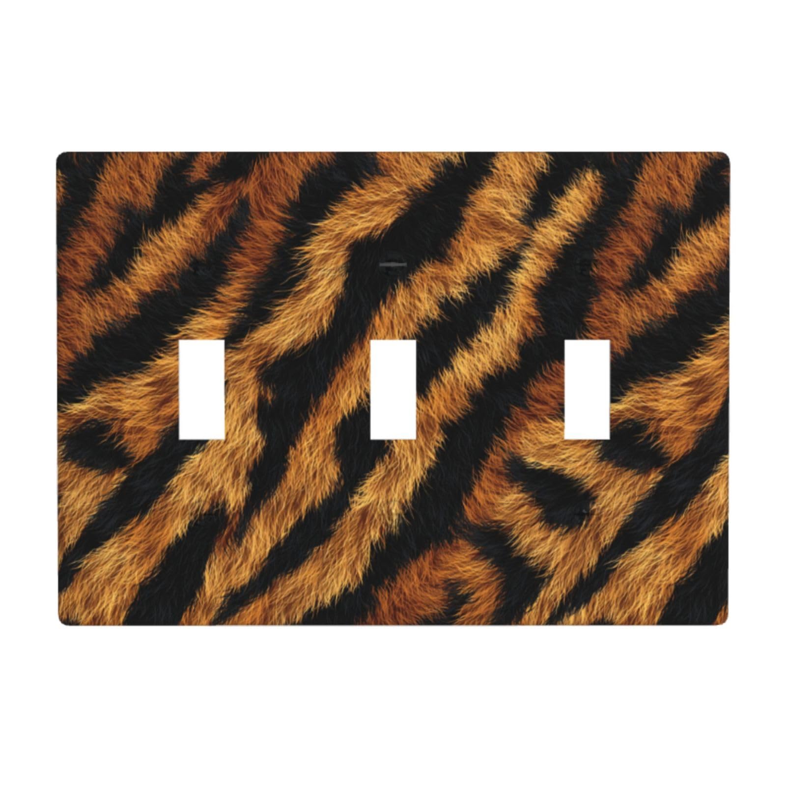 Tiger Pattern Black Brown Light Switch Covers 3 Gang Triple Toggle Wall Plate Switchplate Electrical Faceplate for Bathroom Kitchen Bedroom Decor