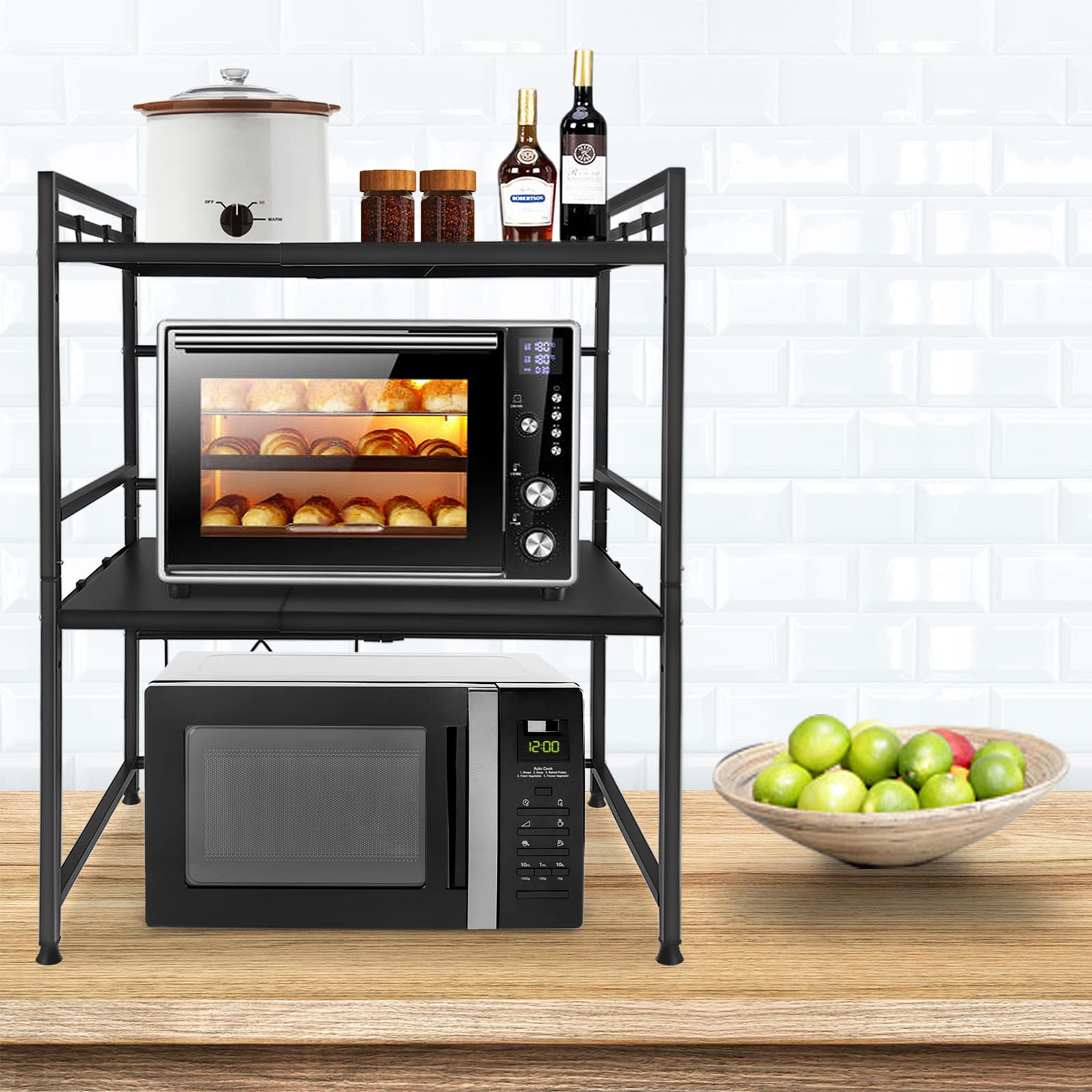 Erweiterbares Mikrowellen Regal 2-stufig Mit 6 Haken - Küchenorganizer Von 40-65cm Verstellbar