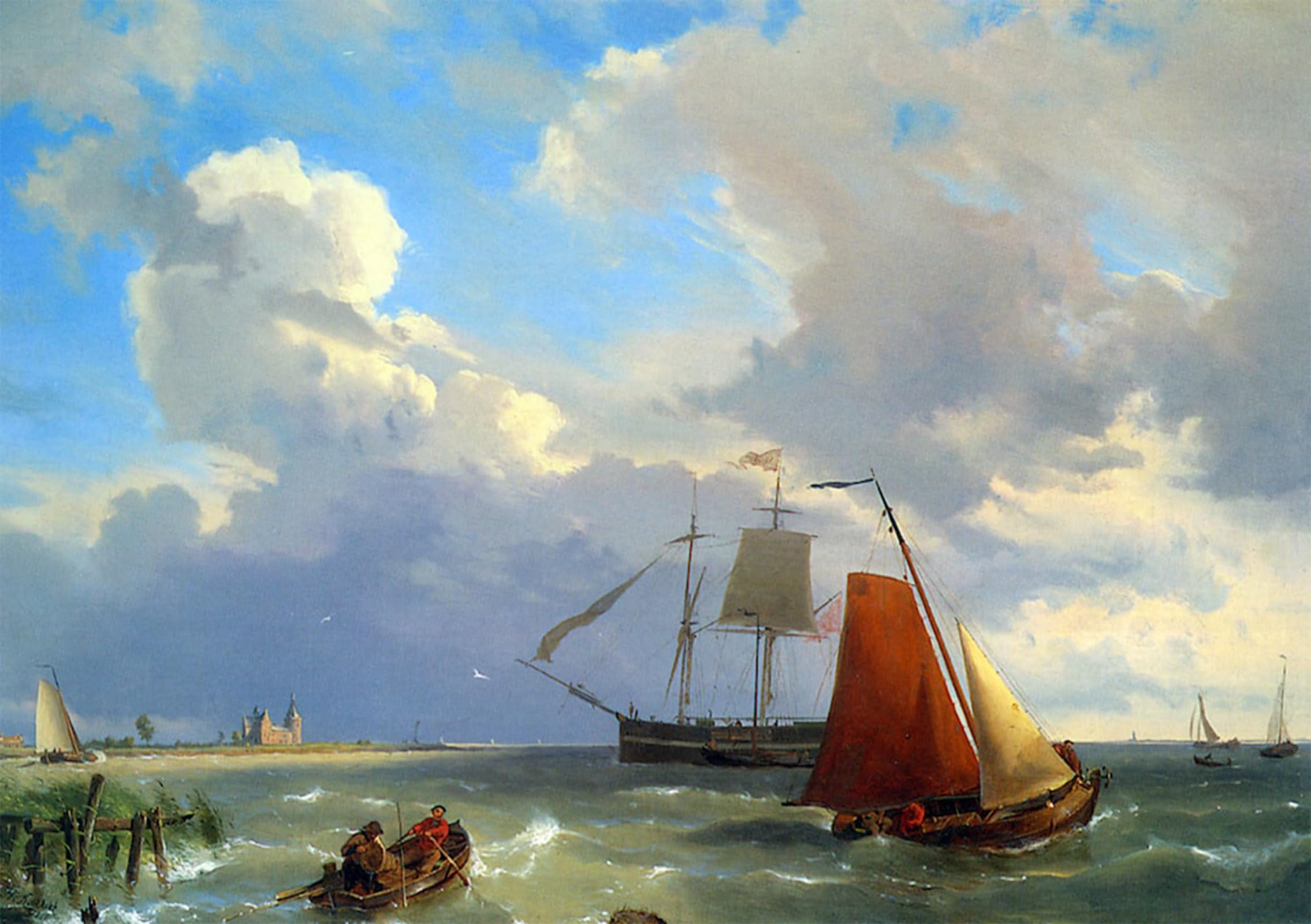 Posteriik No Frame Famous Animal Posters Vintage Picture Shipping In A Choppy Estuary By Hermanus Koekkoek Snr Modern Wall Decor For Home Decor 60X90cm
