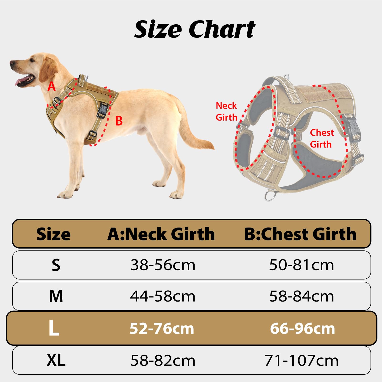 HEELE Hundegeschirr, Metall Taktisches Geschirr, Taktische Hundeweste, Service Hundegeschirr, MOLLE Sicherheitsgeschirr, Brustgeschirre für Hunde, Laufgeschirre für Hunde, Braun, L