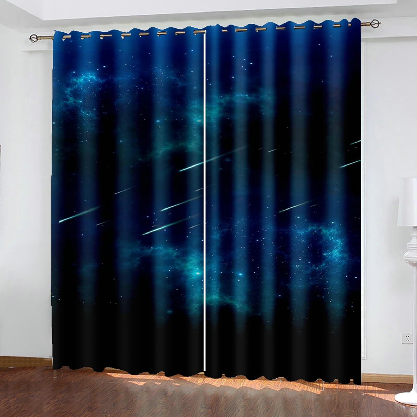Gardinen Wohnzimmer Blickdicht, Verdunklungsvorhänge Meteor Sternenhimmel Landschaft 2er Set H 183 x B 137 cm Abdunkelnde Vorhänge Ösen