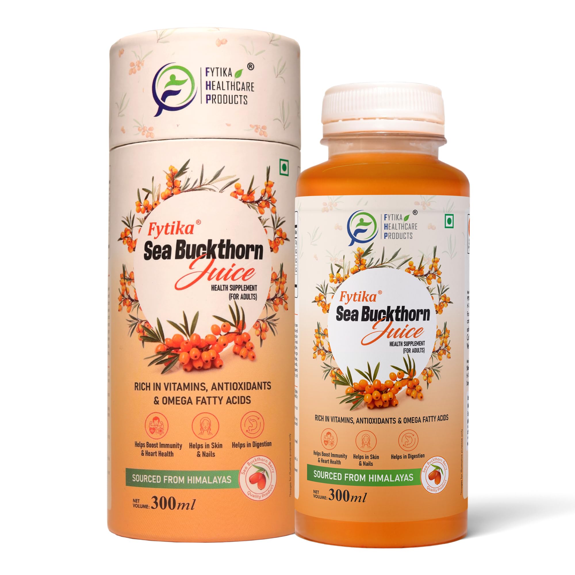 Fytika Sea Buckthorn Juice - 300 ML (PACK OF 1) | Pulp Concentrate Made for Your Total Body Care & Wellness | Rich in Vitamin C, Omega 3, 6, 7, 9 & Antioxidants | For Men & Women