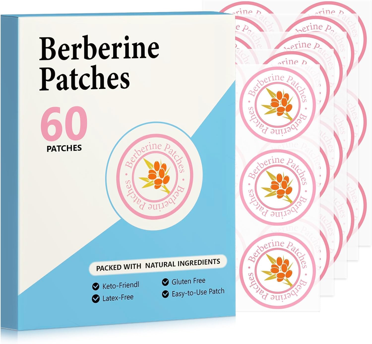 GLPLUS‑1 Berberine Patches for Women & Men – Advanced Natural Formula with L-Glutamine, Cinnamon & Pomegranate – 60 Count (1-Pack)