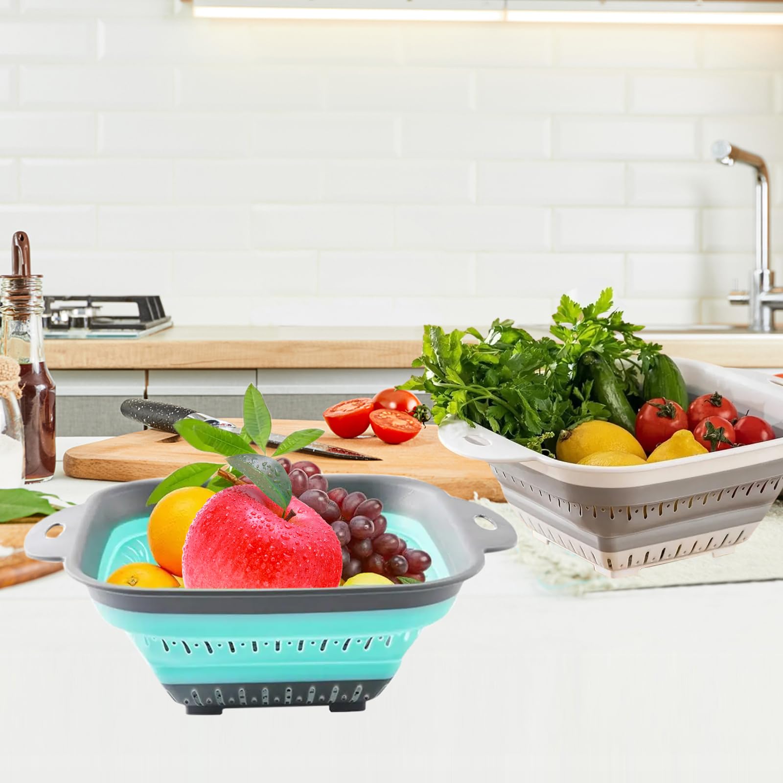 Scolapasta Pieghevole E Allungabile Da Cucina – 5 Litri – Salvaspazio Per Frutta, Verdura E Pasta – Si Adatta Al Lavello (36-49 Cm)