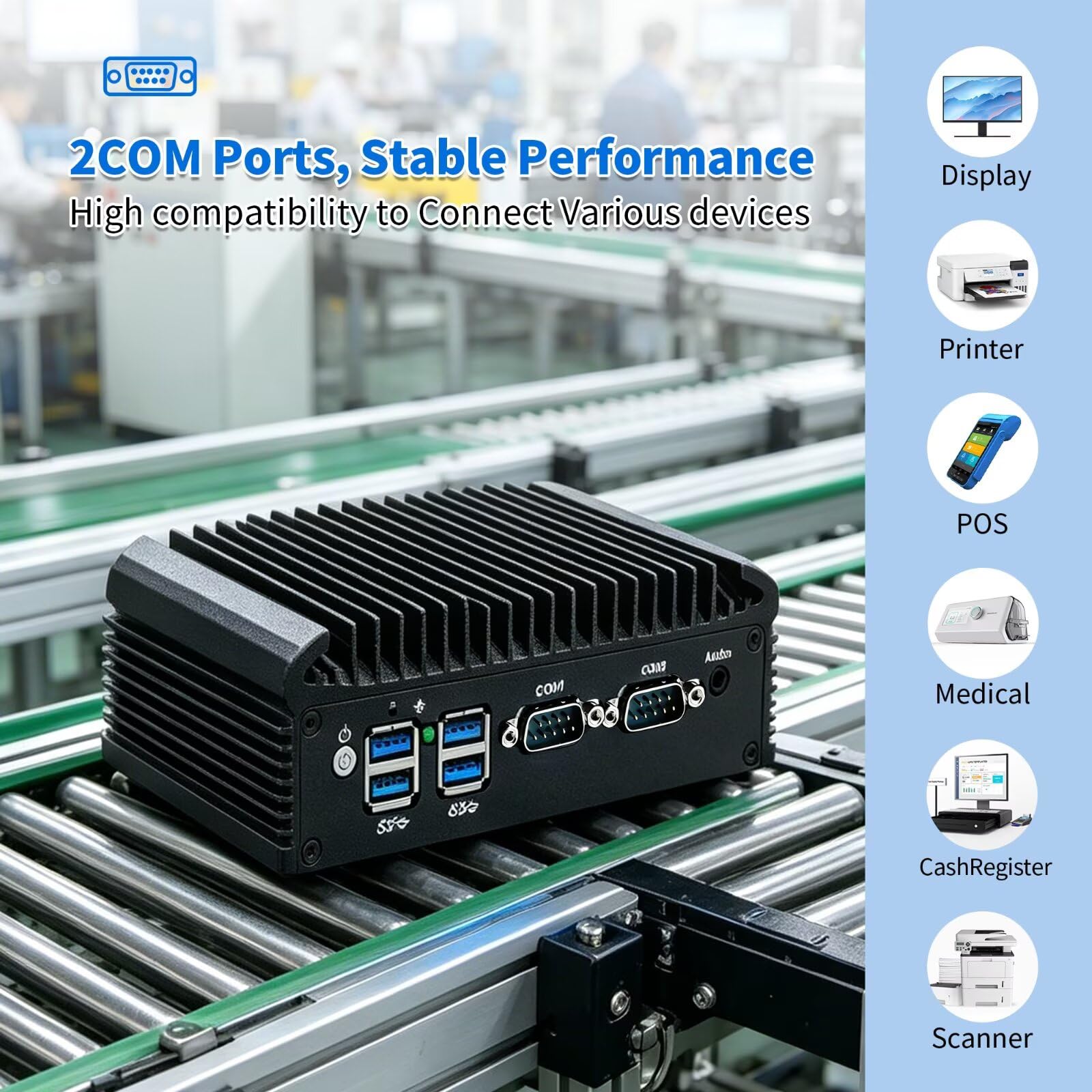 Fanless Mini PC N150, 2X Realtek RJ45 LAN, 2X DB9 RS232 COM, DDR4 16G RAM 256G SSD, 6USB, 2HD+DP Triple Dispaly, MIC, Industrial Grade Mini PC for 24/7 Reliable Operation