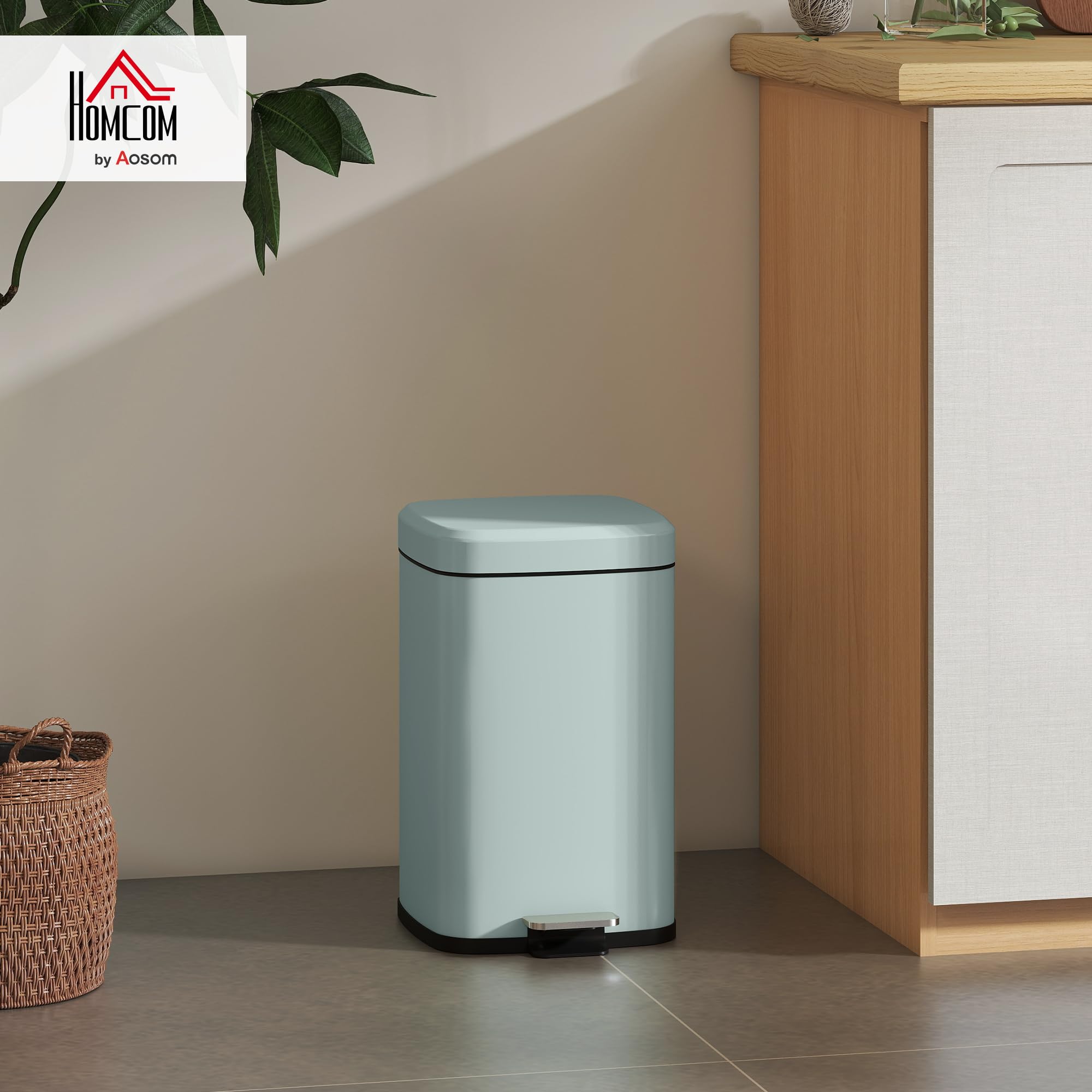 HOMCOM 20L Pedal-Mülleimer Küchen-Mülleimer Soft-Close Hellgrün | Fingerabdruckresistent, Fußpedal, herausnehmbarer Inneneimer, für Recycling und Abfall
