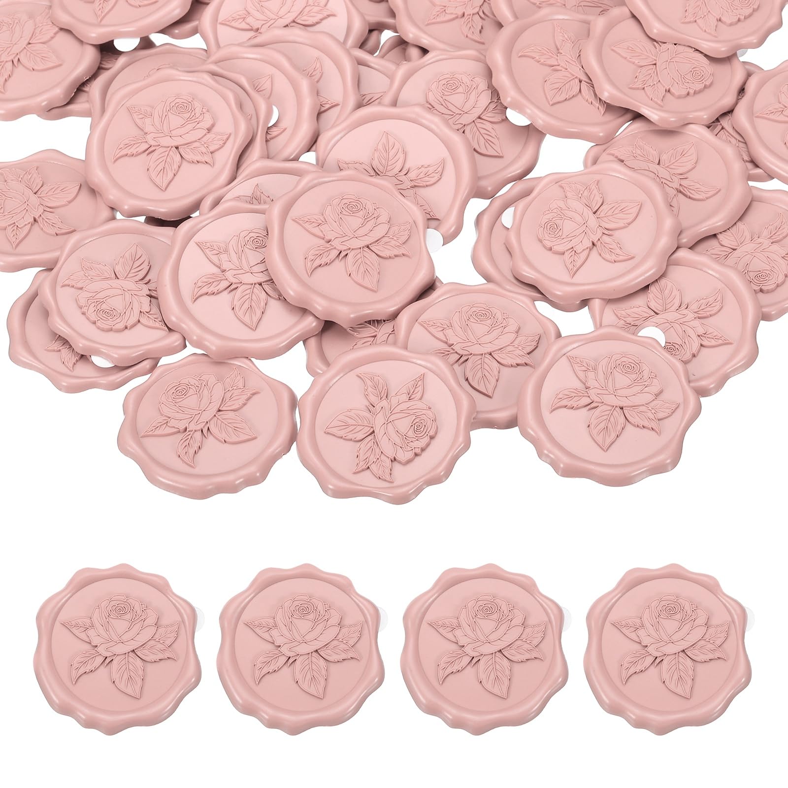PATIKIL 50Pcs Rose Wax Seal Stickers, Love Embossed Self Adhesive Backed Envelopes Seal Sticker Accessories for Wedding Invitation Letter Birthday Party Gift, Pink